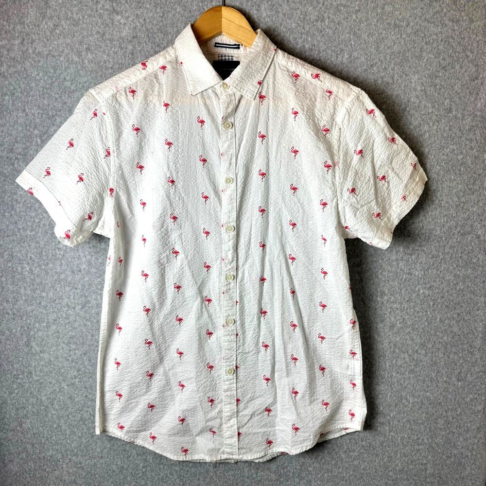 Denim & Flower Ricky Singh short-sleeve button-down shirt textured pink flamingo
